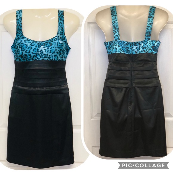 Euc B Darlin blk/blu cheetah print dress sz 3/4 - Picture 2 of 7